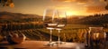 glass sunset wine drink grape winery beverage barrel bottle alcohol. Generative AI. Royalty Free Stock Photo