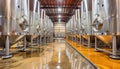 Winery facility engineers monitor lit fermentation tanks, symbolizing wine production innovation