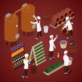 Winery Factory. Wine Production Line. Isometric flat 3d illustration