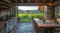 Winery kitchen sunrise vineyard view Royalty Free Stock Photo