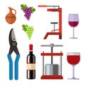 Winery making harvest cellar vineyard glass beverage industry alcohol production vector illustration