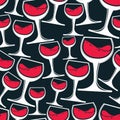 Winery theme seamless pattern, vector stylish wine goblets. Wine