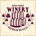 Winery vector emblem in vintage style with barrels