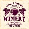 Winery vector emblem with wineglass and grapes