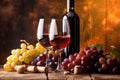 food beverage alcohol background drink wine winery grape cabernet bottle glass. Generative AI.