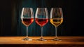 Wines assortment. Red, white, rose wine in wineglasses and bottles on gray background. Wine bar, shop, tasting concept Royalty Free Stock Photo