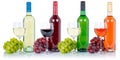 Wines collection bottle glass alcohol beverage grapes isolated o Royalty Free Stock Photo