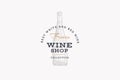 Wines of France. Vector logo of wine store with bottle of champagne on white background.