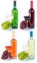 Wines wine tasting collection bottle glass grapes isolated on white Royalty Free Stock Photo