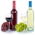 Wines wine tasting collection bottle red white alcohol grapes isolated Royalty Free Stock Photo