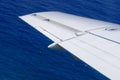 Wing of an airplane above the Ocean