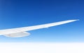 Wing of an airplane on blue sky Royalty Free Stock Photo