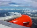 Wing of an airplane. picture for add text message or frame website. Traveling concept. Royalty Free Stock Photo