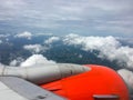 Wing of an airplane. picture for add text message or frame website. Traveling concept. Royalty Free Stock Photo