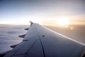 Wing of an airplane on the sky