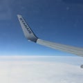 Wing of airplane from window, RYANAIR