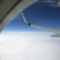 Wing of airplane from window, RYANAIR