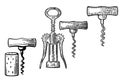 Wing corkscrew, basic corkscrew and cork.