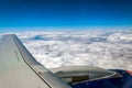 Wing and engine of a passenger plane , image taken from the airplane window during the flyght Royalty Free Stock Photo