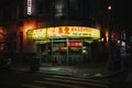 Wing Fat Company sign at night in Chinatown, Manhattan, New York