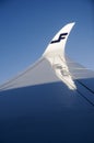 Wing of Finnair airplane