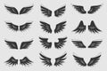 Wing fly angel bird black tattoo heraldic icon set Royalty Free Stock Photo