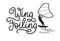 Wing foiling lettering with the man