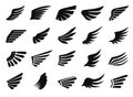 Wing icon, bird wings logo, flying eagle emblem. Black minimal birds feathers badge, heraldic hawk or phoenix wing Royalty Free Stock Photo