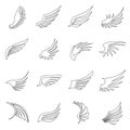 Wing icons set, outline ctyle