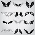 Wing icons set in simple ctyle. Birds and angel wings set collection vector illustration Royalty Free Stock Photo