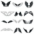 Wing icons set in simple ctyle. Birds and angel wings set collection vector illustration Royalty Free Stock Photo