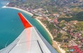 Wing of the plane above Langkawi Island.