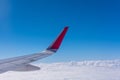 Wing of plane with blue sky and cloud Royalty Free Stock Photo