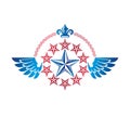 Winged ancient pentagonal Star emblem, the best. Heraldic vector