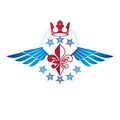 Winged ancient Star emblem decorated with imperial crown. Herald