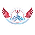 Winged ancient Star emblem decorated with imperial crown. Herald