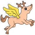 Winged animal fantasy deer flying into space. doodle icon image kawaii