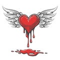 Cartoon Bleeding heart with Wings. Vector Illustration