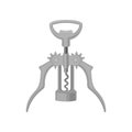 Winged corkscrew with spiral metal rod. Steel bottle-opener. Kitchen tool for opening wine bottles. Flat vector icon