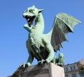 Winged dragon symbol of the city of Ljubljana in Slovenia in Europe on the bridge called the Dragons Bridge Royalty Free Stock Photo