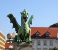 Winged dragon symbol of Ljubljana in Slovenia in Europe on the bridge called Dragons Bridge Royalty Free Stock Photo