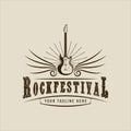 winged electric guitar logo vector vintage illustration template icon graphic design. rock festival sign or symbol for concert Royalty Free Stock Photo