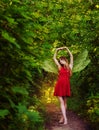 The winged fairy walks through the forest. Royalty Free Stock Photo