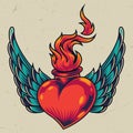 Winged fiery red heart concept