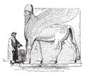 Winged figure in a portal, Nimrud, vintage engraving