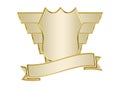 Golden shield with wings on a white background