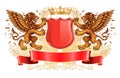 Winged Golden Lions Holding Shield Emblem