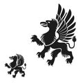 Winged Gryphon, mythical animal ancient emblems elements set. Heraldic vector design elements collection. Retro style label, Royalty Free Stock Photo