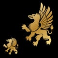 Winged Gryphon, mythical animal ancient emblems elements set. He Royalty Free Stock Photo