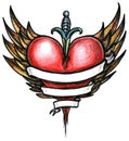 Winged Heart and Sword with Blank Ribbon Copy Space